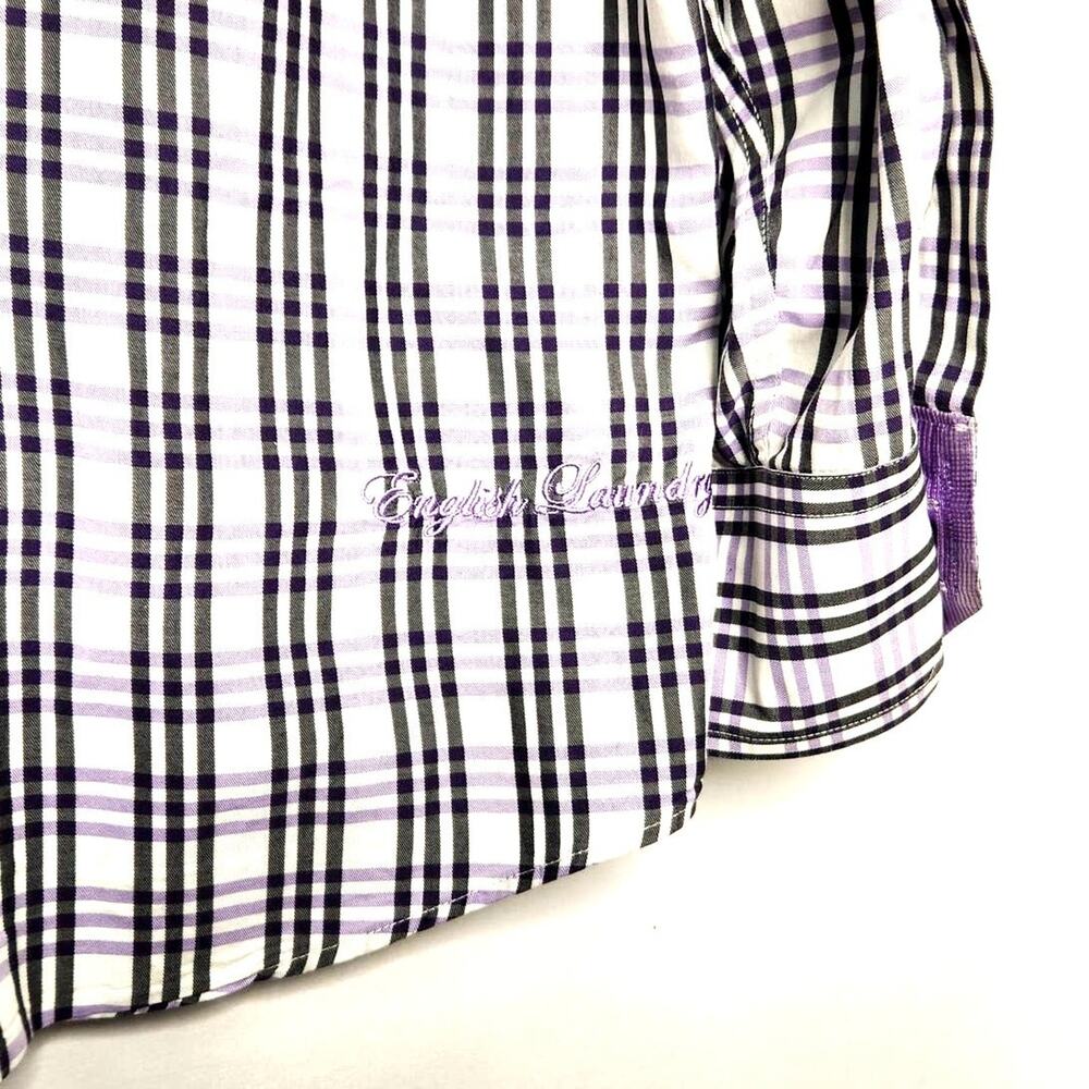 English Laundry by Christopher Wicks Cotton Shirt Size 17.5, 34/35 Purple Plaid - Picture 14 of 16